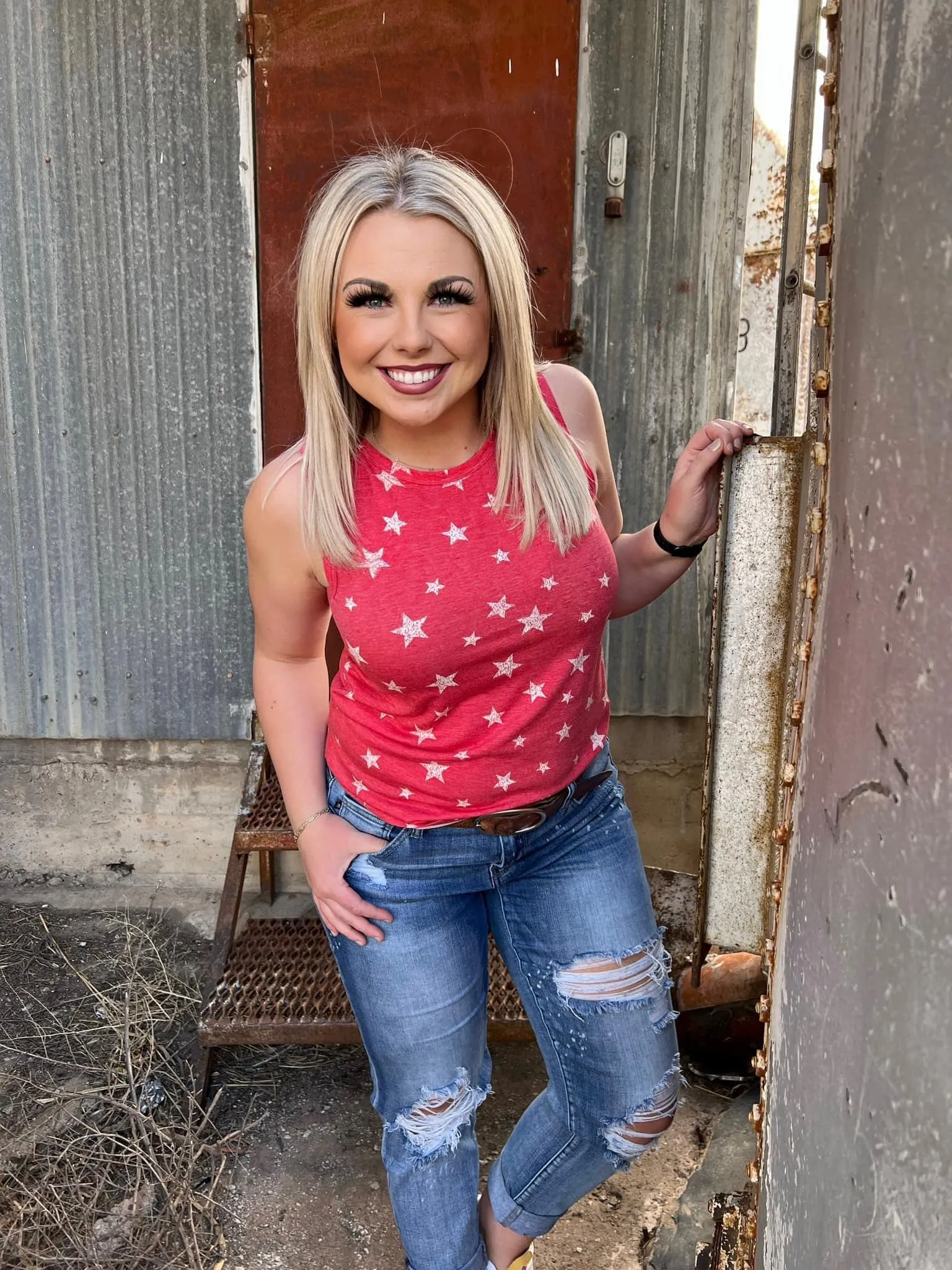 Heathered Stars Tank - Red