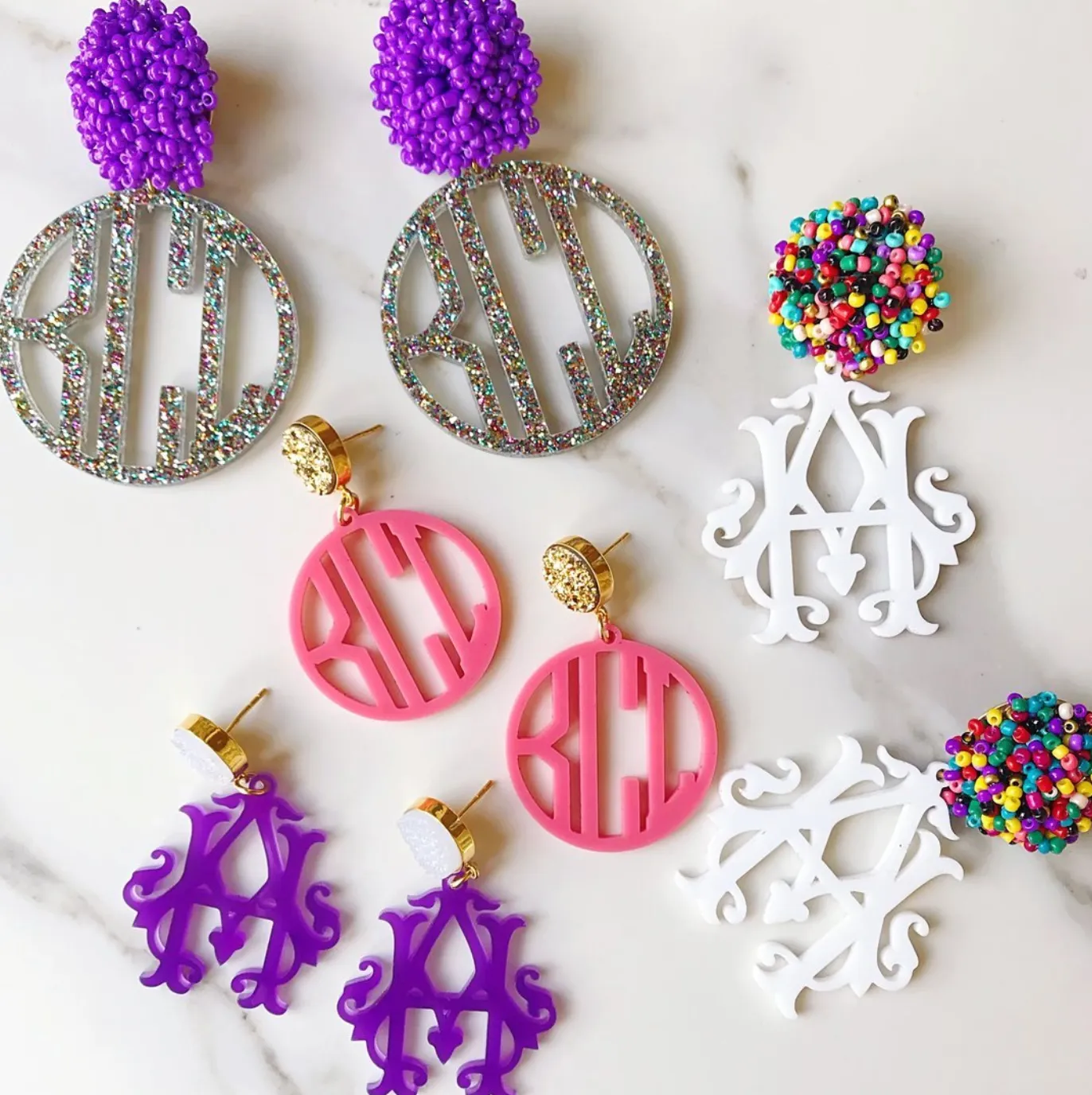 Heirloom 2 Letter Monogram Earrings with Beaded Top