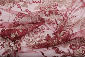 Henna Style Shiny Glitter Floral Sequin Embroidered Fabric