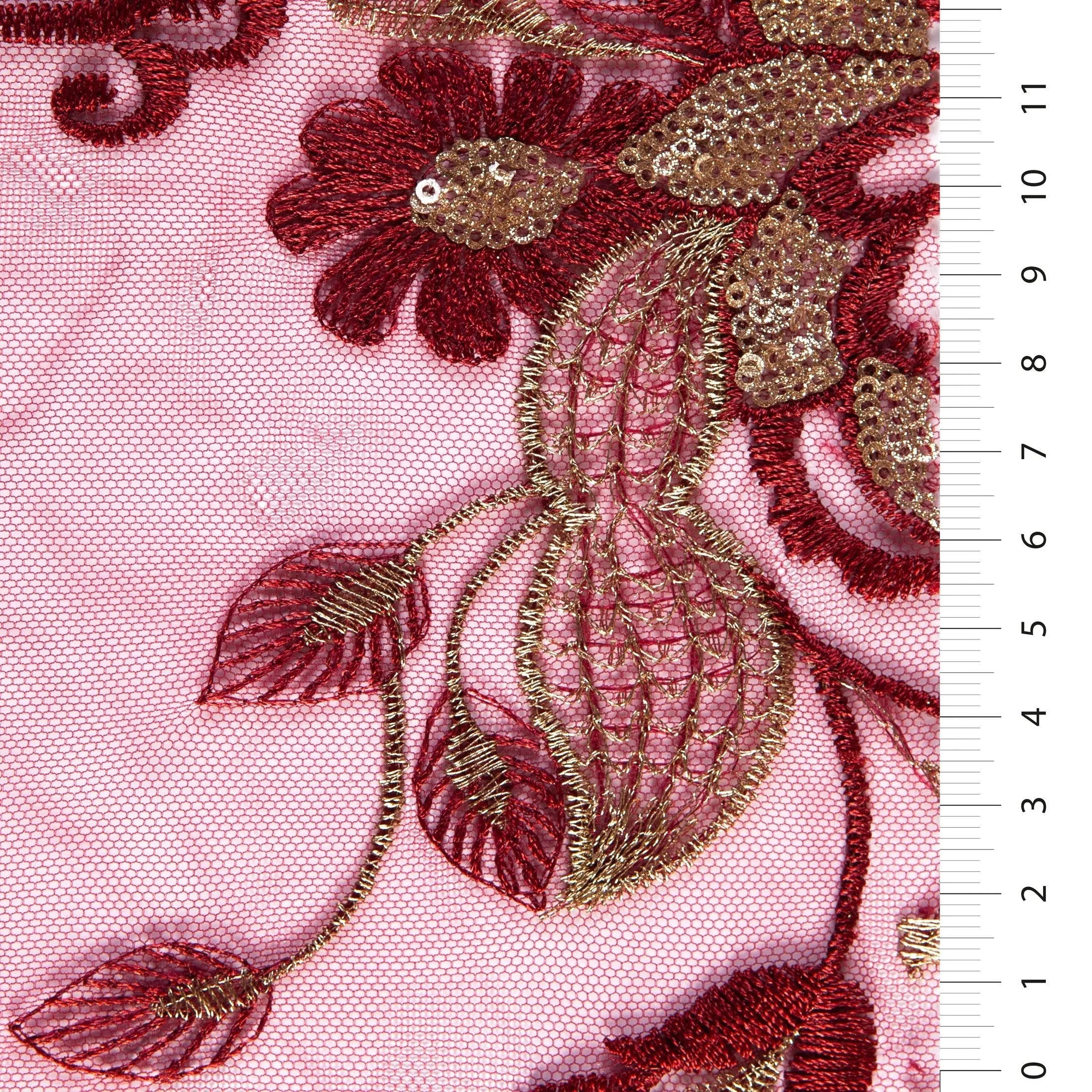 Henna Style Shiny Glitter Floral Sequin Embroidered Fabric