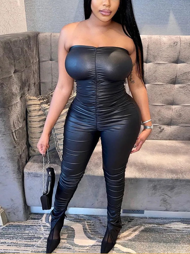 High Stretch PU Leather Jumpsuit