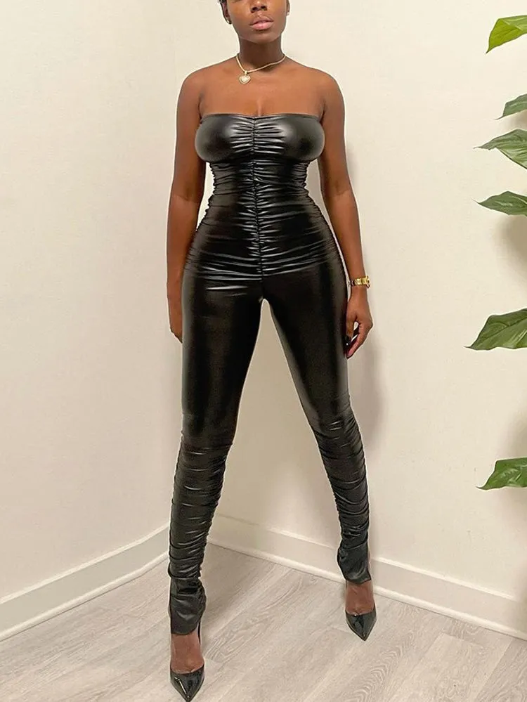 High Stretch PU Leather Jumpsuit