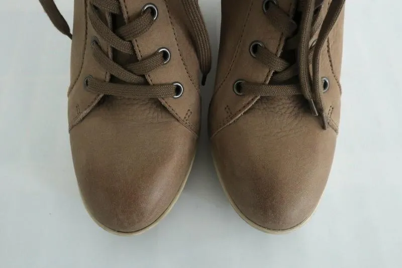 Hogan Rebel Wedge Sneakers Beige Leather Size 39.5 Lace-Up High Top