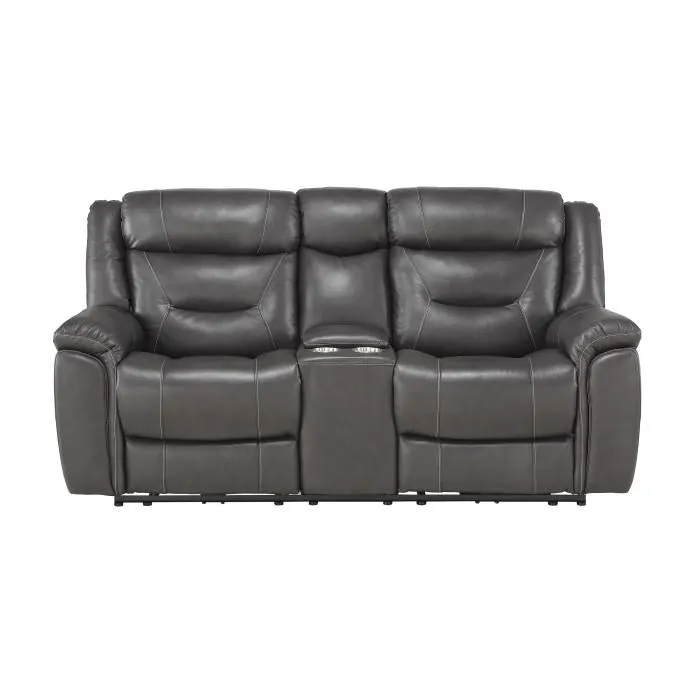 Homelegance Furniture Danio Power Double Reclining Loveseat with Power Headrests in Dark Gray 9528DGY-2PWH