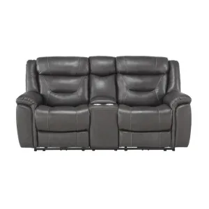 Homelegance Furniture Danio Power Double Reclining Loveseat with Power Headrests in Dark Gray 9528DGY-2PWH