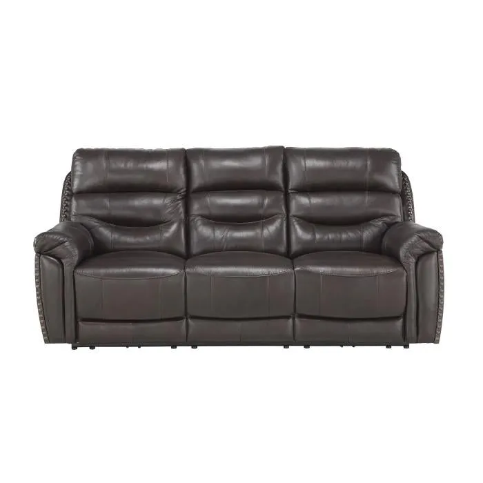 Homelegance Furniture Lance Power Double Reclining Sofa with Power Headrests in Brown
