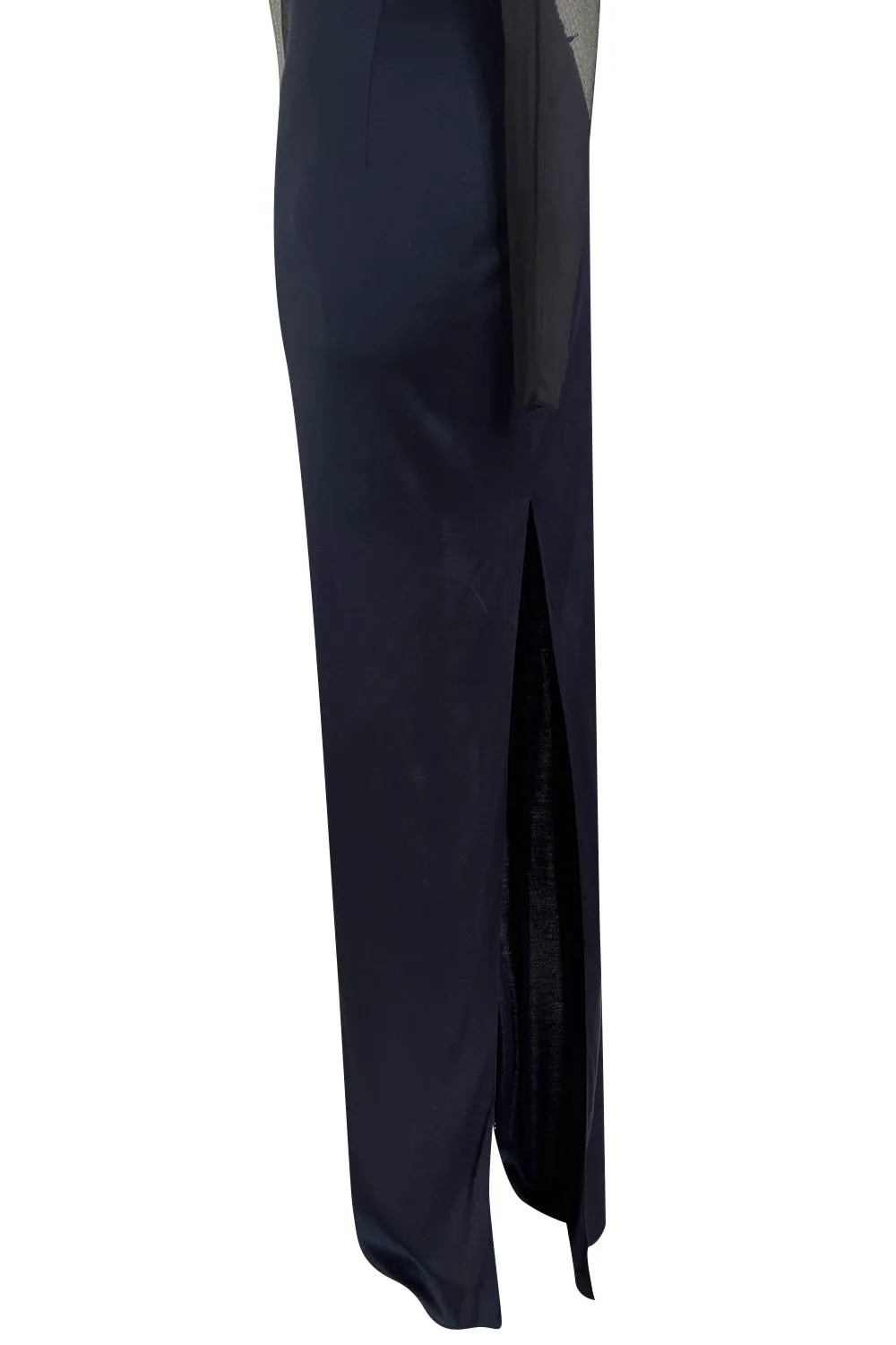 Incredible Early 2000s John Anthony Couture Blue Silk Jersey Dress w See Through Lace  Side & Bodice