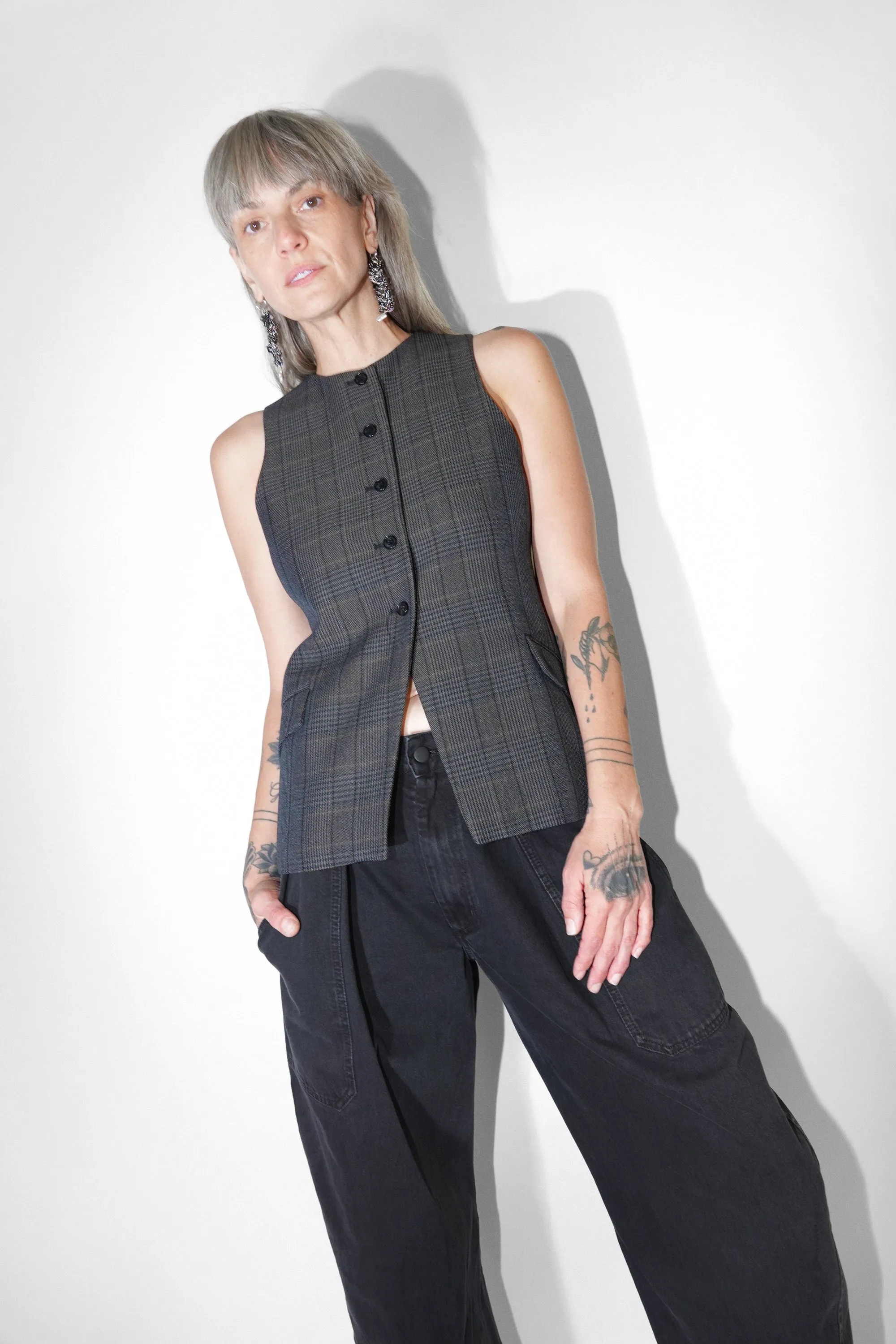 Ira Suit Vest in Smoke Winter Madras