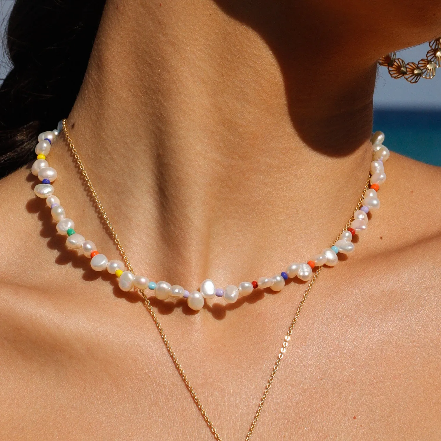 Irregular Pearl Necklace With Color