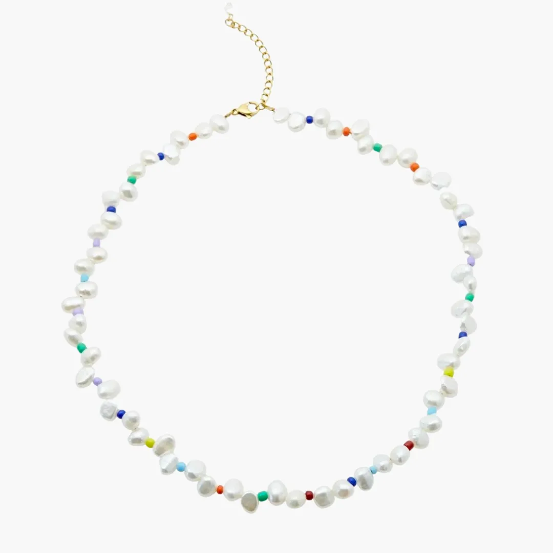 Irregular Pearl Necklace With Color