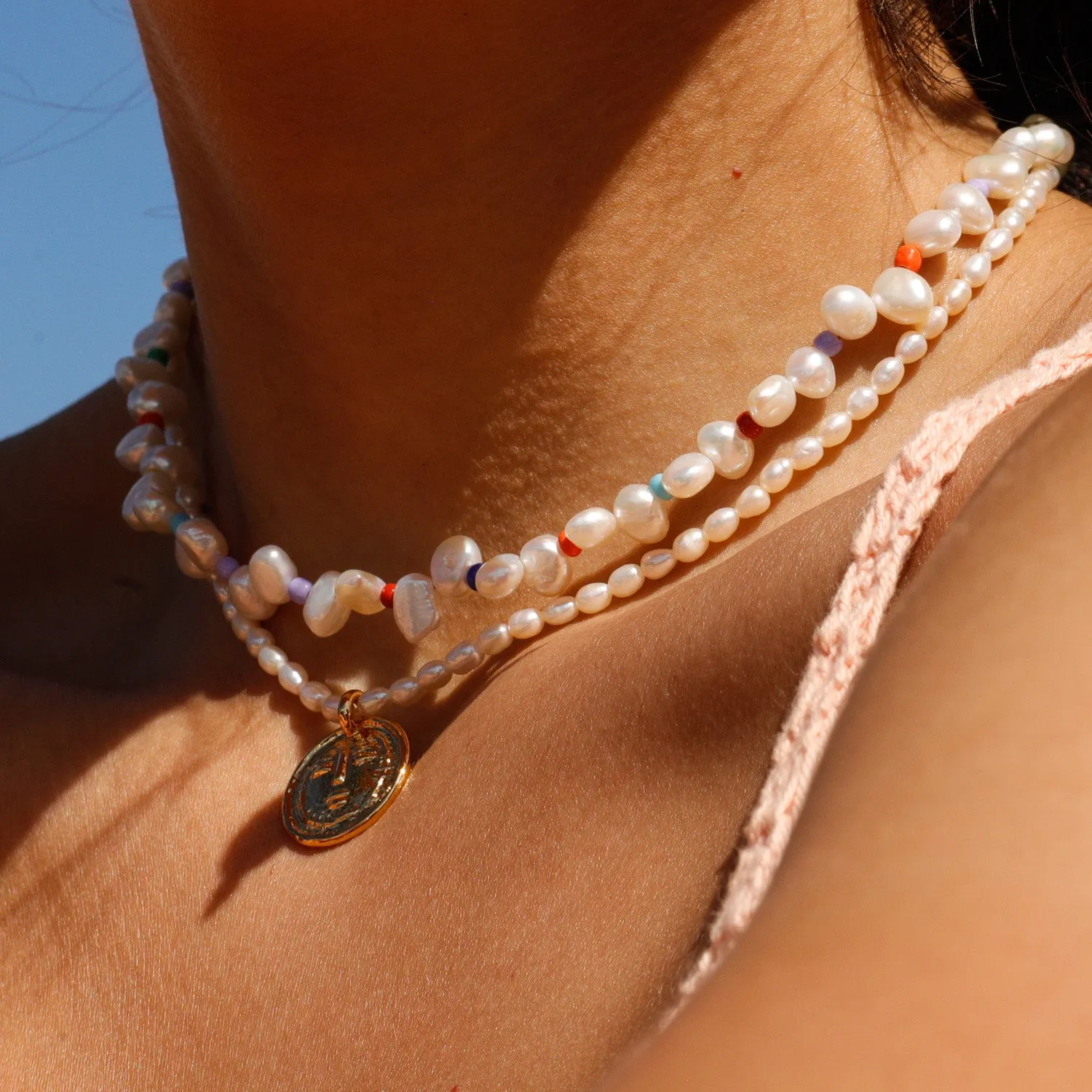 Irregular Pearl Necklace With Color