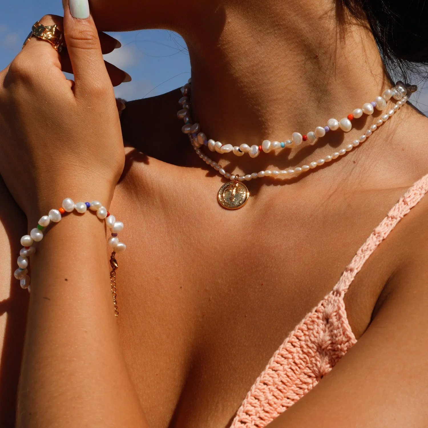Irregular Pearl Necklace With Color
