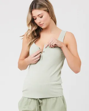 Izzy Button Down Rib Tank Leaf