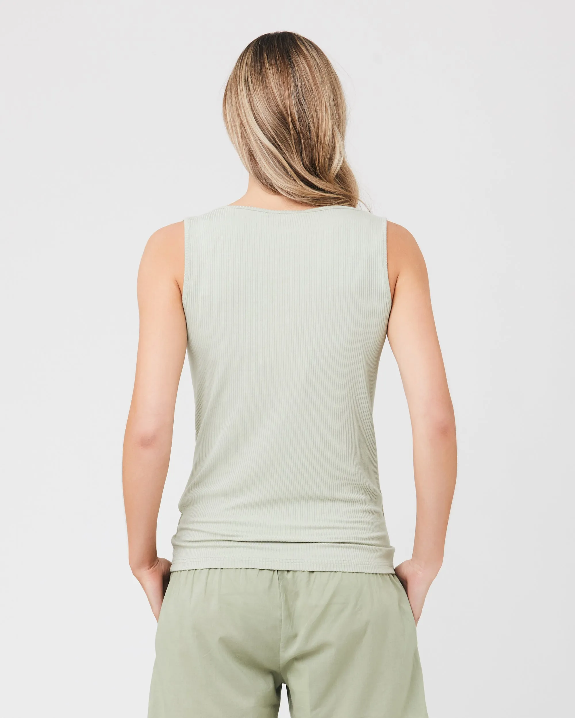 Izzy Button Down Rib Tank Leaf