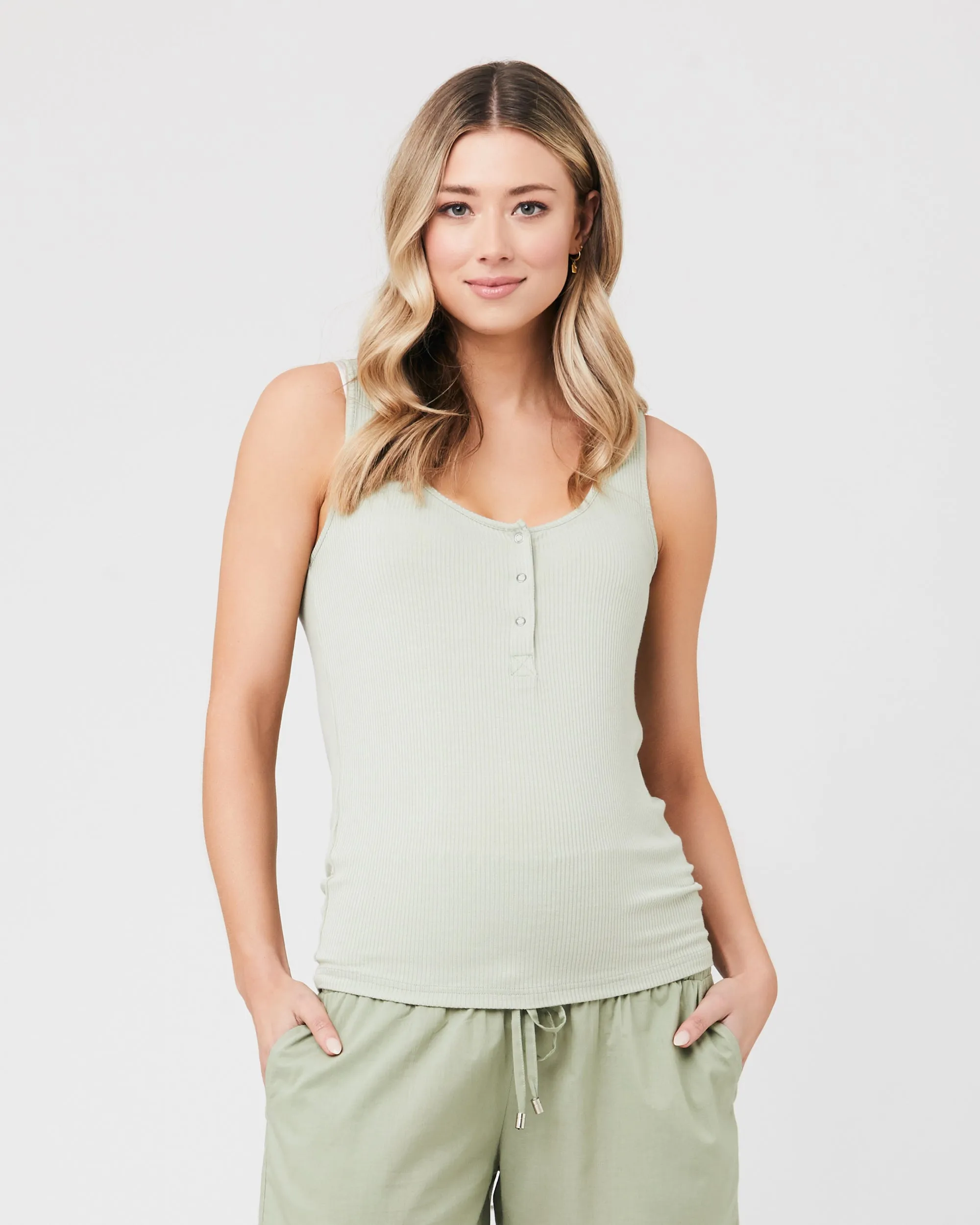 Izzy Button Down Rib Tank Leaf