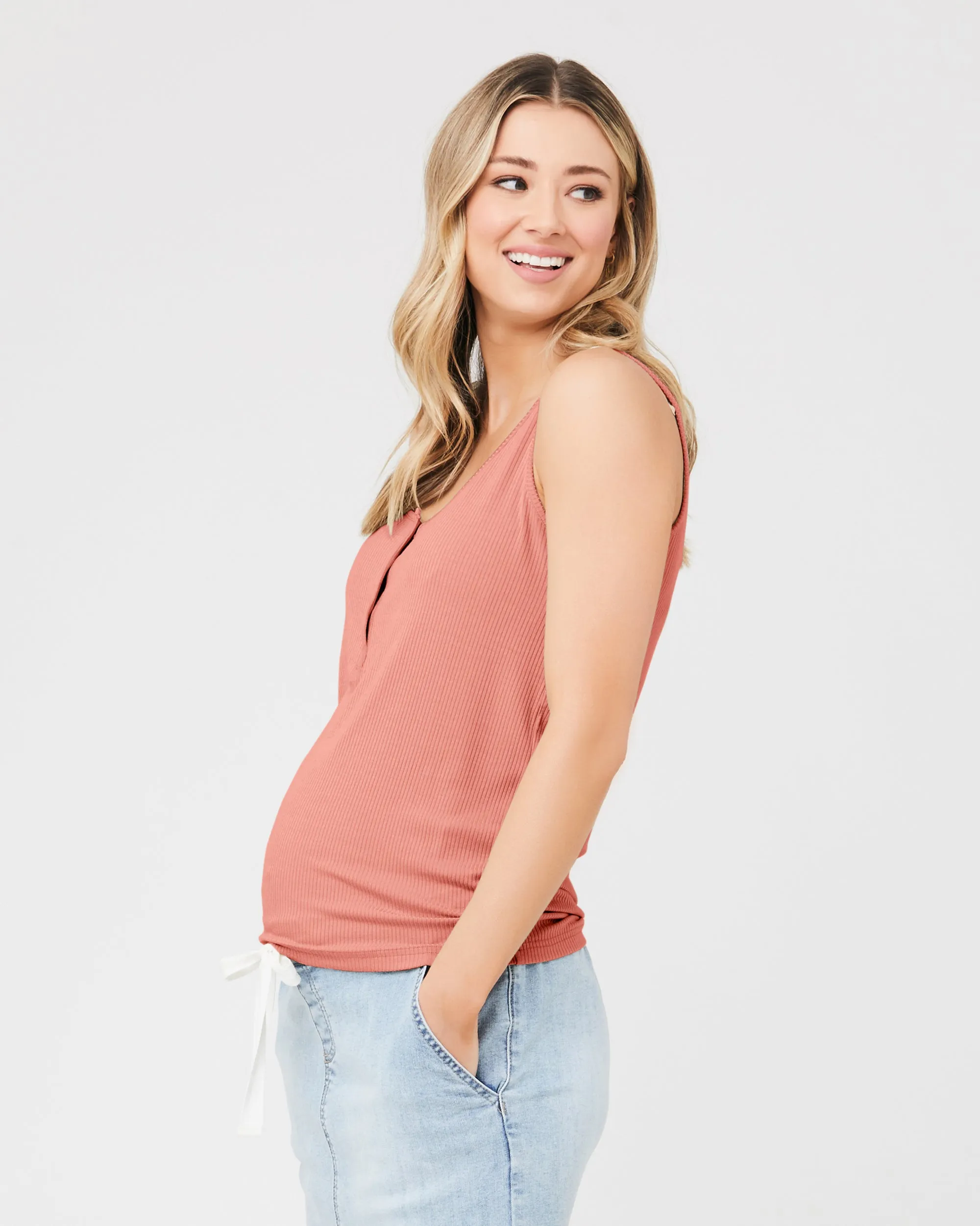 Izzy Button Down Rib Tank Terracotta
