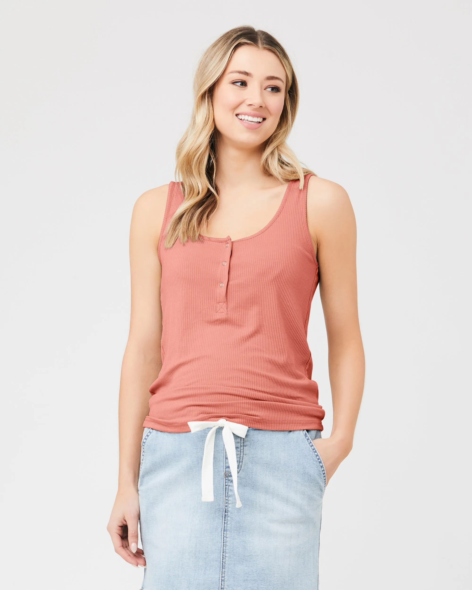 Izzy Button Down Rib Tank Terracotta