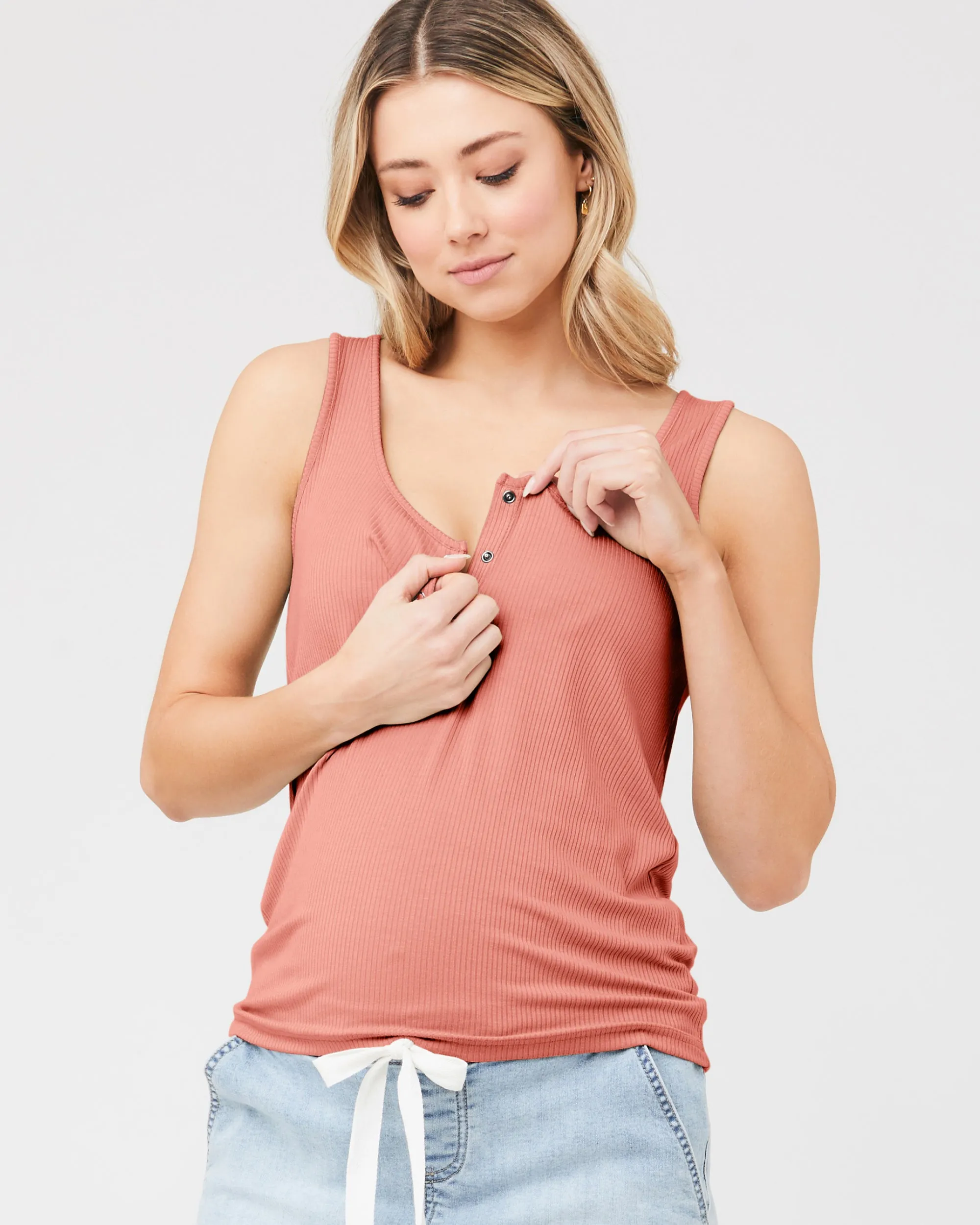 Izzy Button Down Rib Tank Terracotta