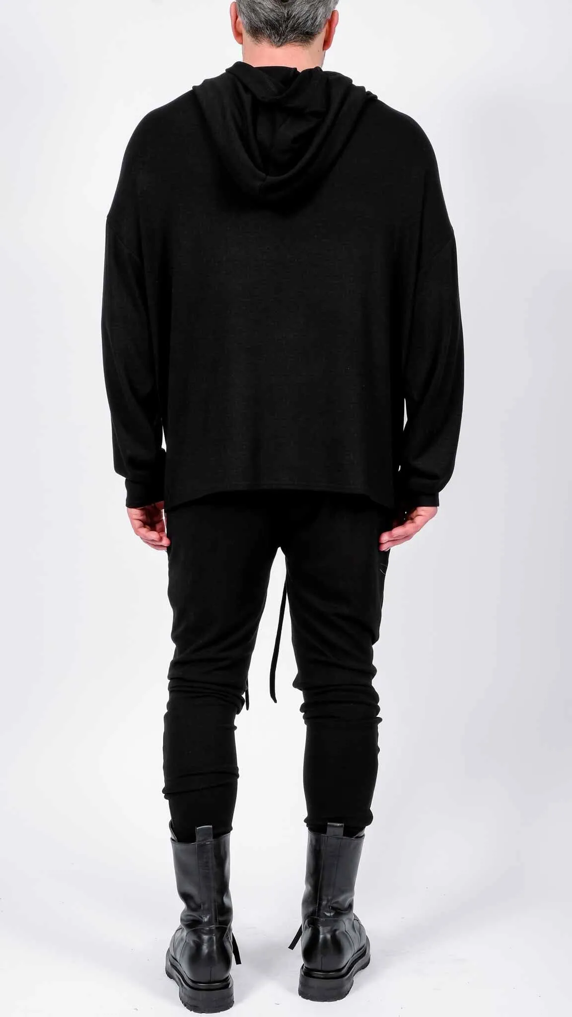 Jersey Hoodie with Leather Detail