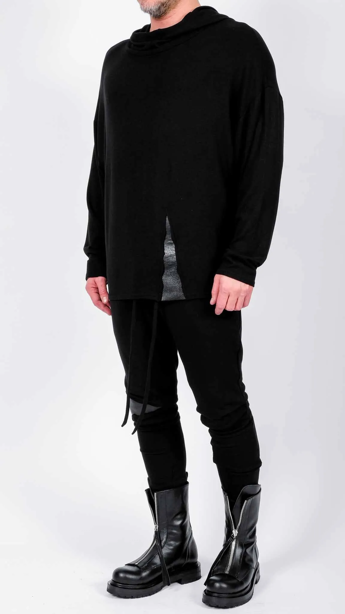 Jersey Hoodie with Leather Detail