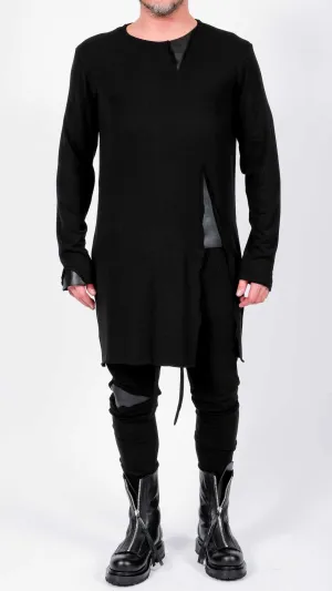Jersey Long Sleeve Top with Leather Detail
