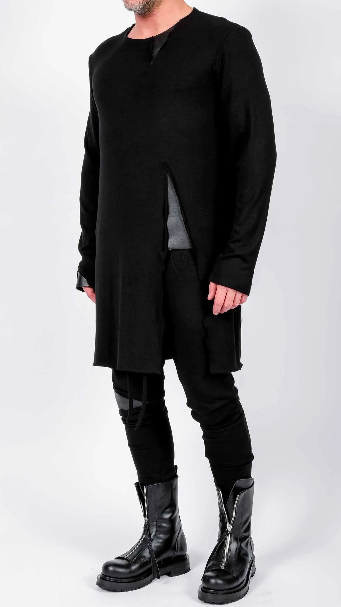 Jersey Long Sleeve Top with Leather Detail
