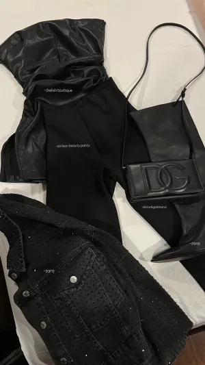 Jet Black Leather Rouched Top