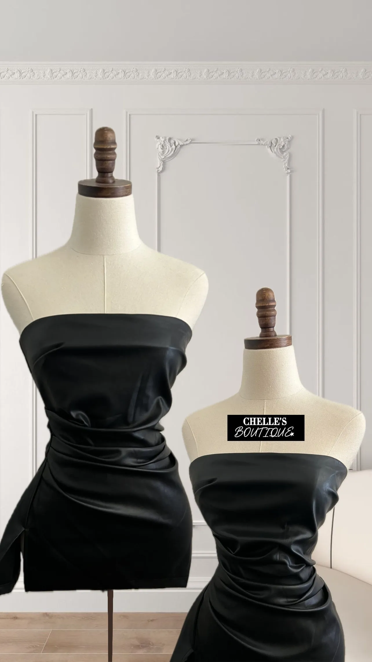 Jet Black Leather Rouched Top