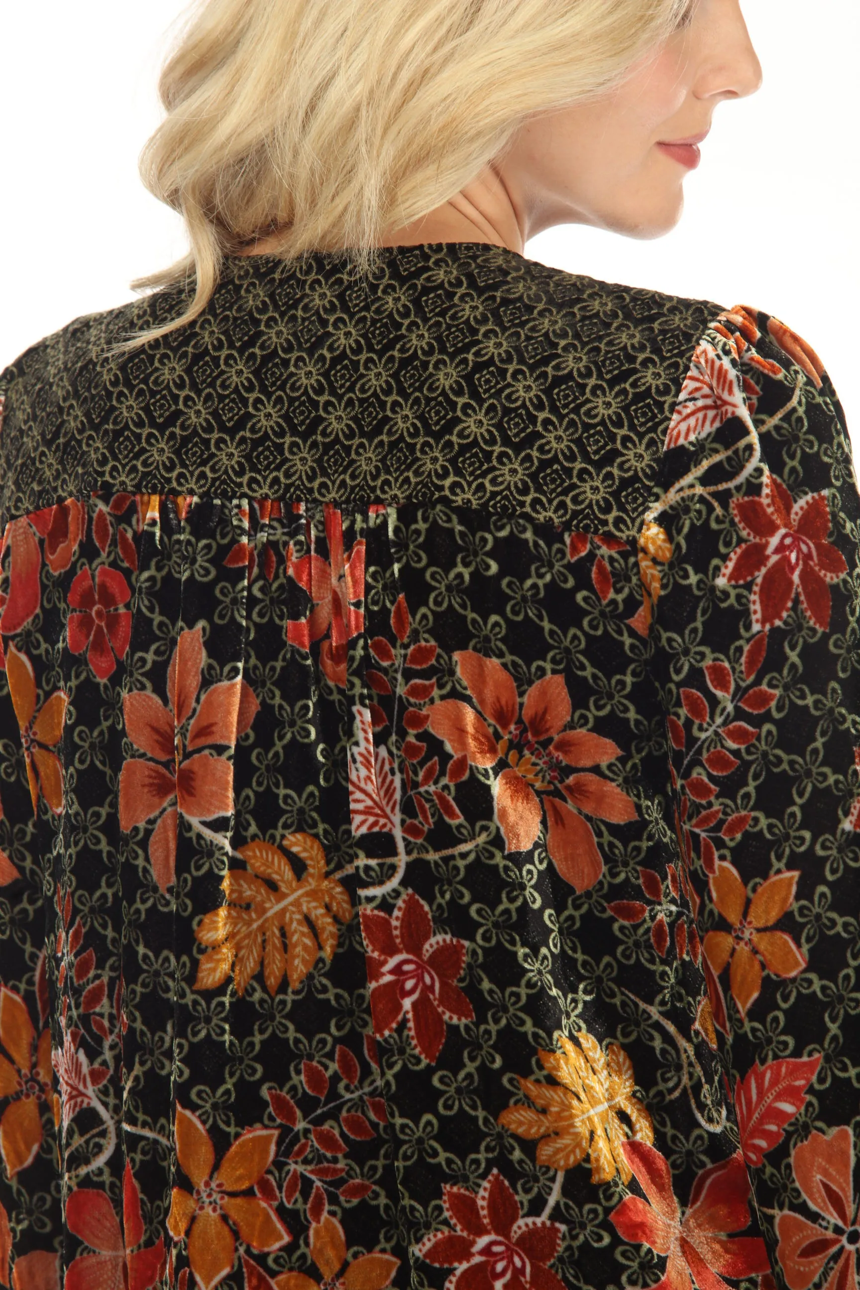Johnny Was JWLA Jasmoon Flore Velvet Curved Hem Blouse Boho Chic J11123