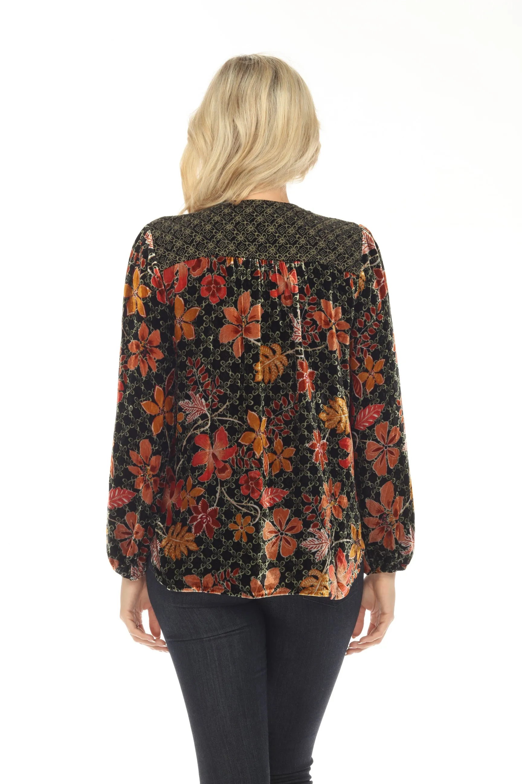 Johnny Was JWLA Jasmoon Flore Velvet Curved Hem Blouse Boho Chic J11123