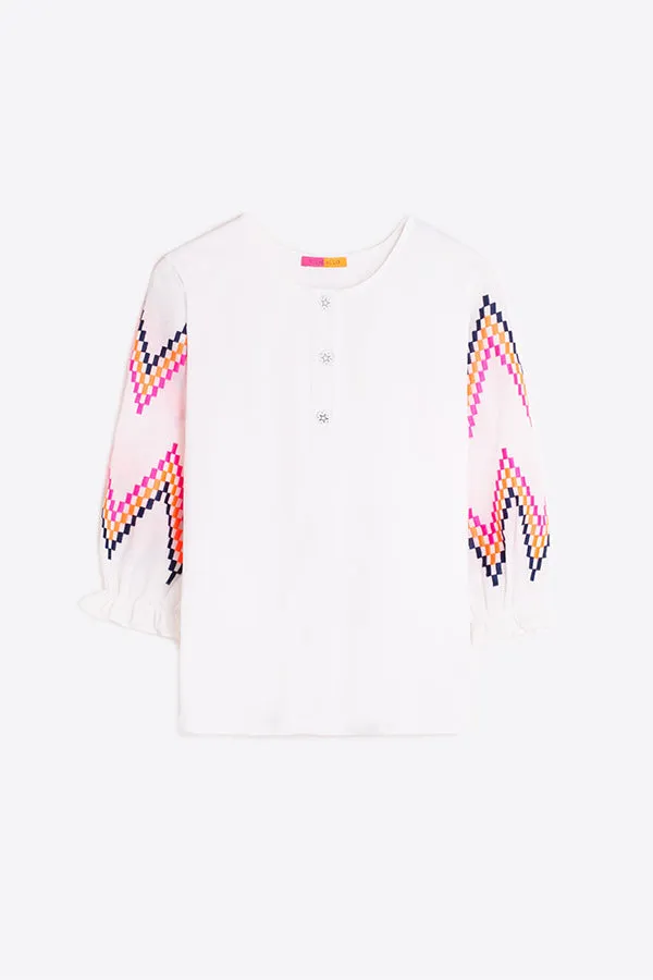 KAREN ZIG-ZAG FLUOR EMBROIDERED T-SHIRT
