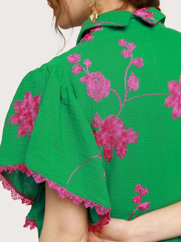 Kelly Green   Magenta Embroidered Top
