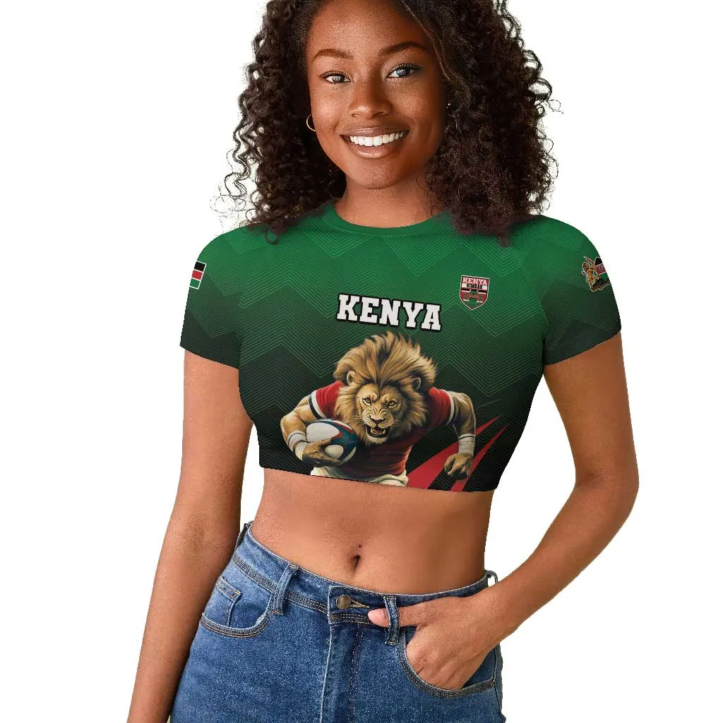 Kenya Rugby Custom Raglan Cropped T shirt Simbas Mascot - Sporty Style LT15