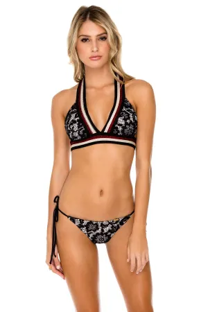 LA GIRALDA - Halter Top & Wavey Ruched Back Brazilian Tie Side Bottom • Black