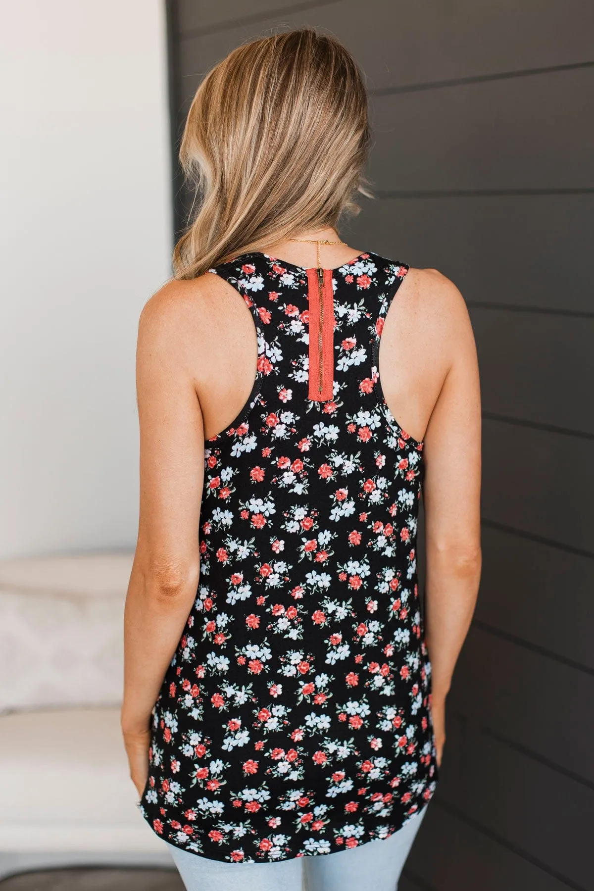 Late Night Drives Floral Tank Top- Black