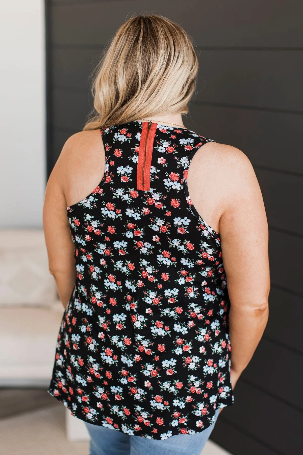 Late Night Drives Floral Tank Top- Black