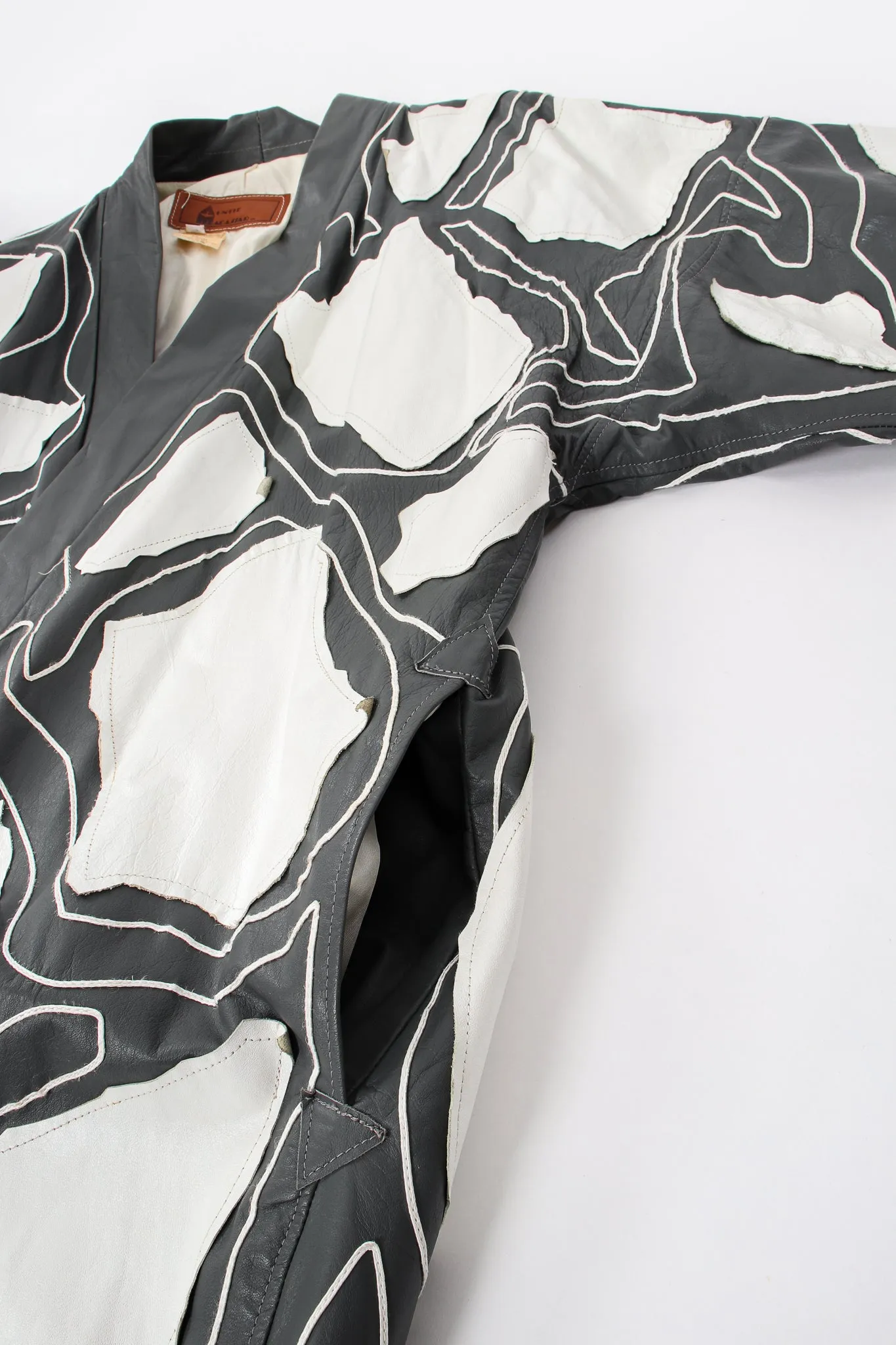 Leather Appliqué Belted Kimono Coat