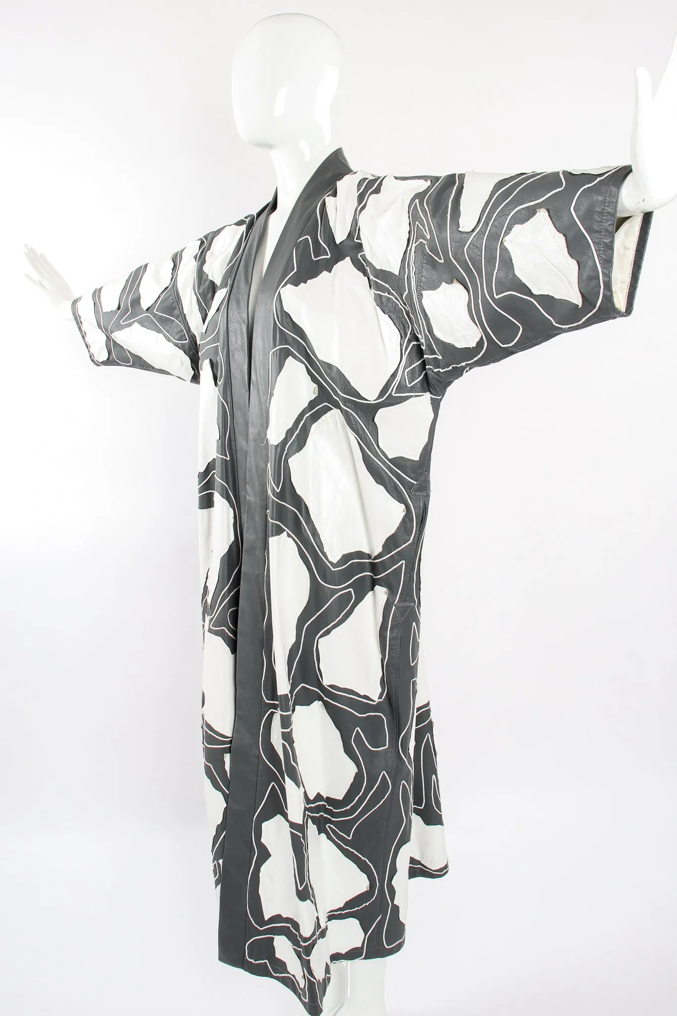Leather Appliqué Belted Kimono Coat