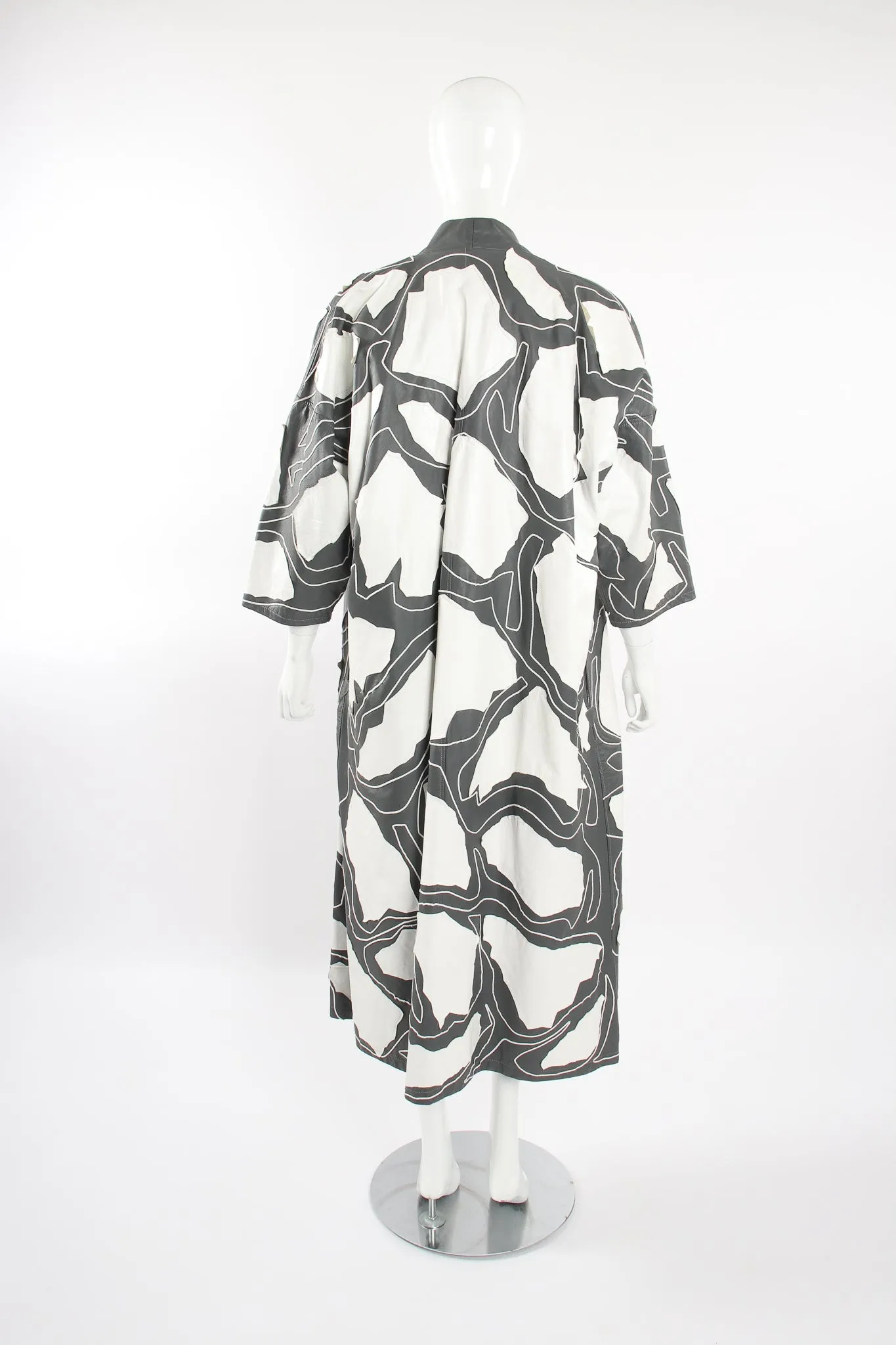 Leather Appliqué Belted Kimono Coat