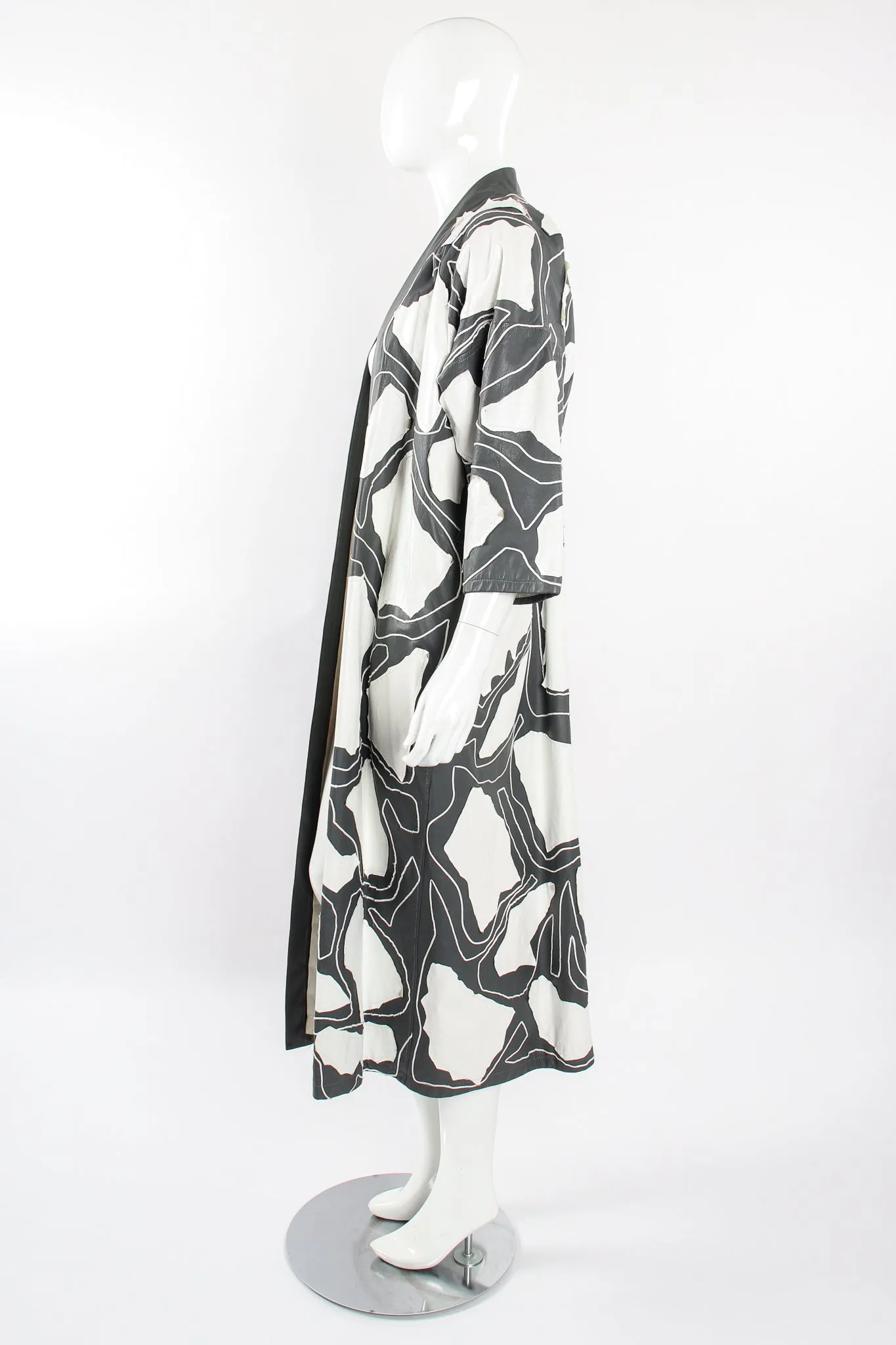 Leather Appliqué Belted Kimono Coat