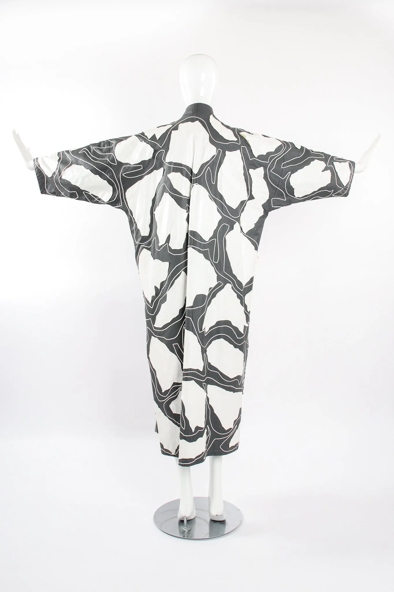 Leather Appliqué Belted Kimono Coat