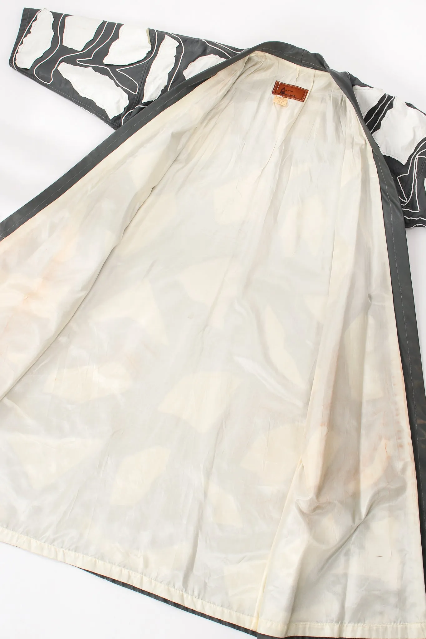 Leather Appliqué Belted Kimono Coat