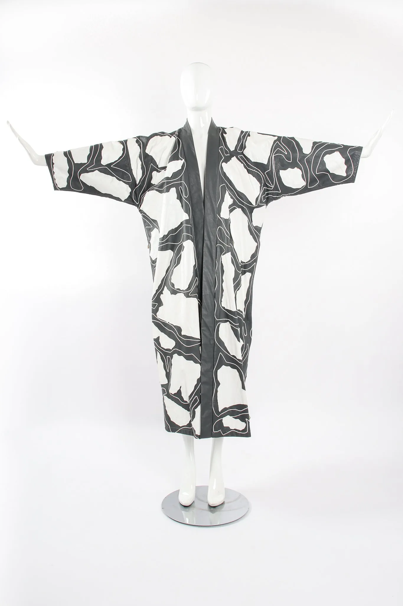 Leather Appliqué Belted Kimono Coat