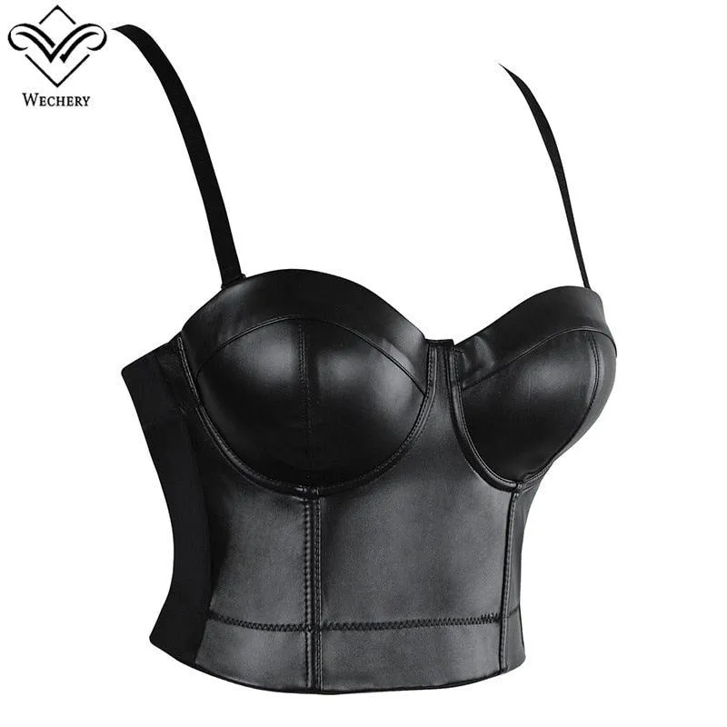 Leather Corset Top Crop Bustier Gothic Push Up