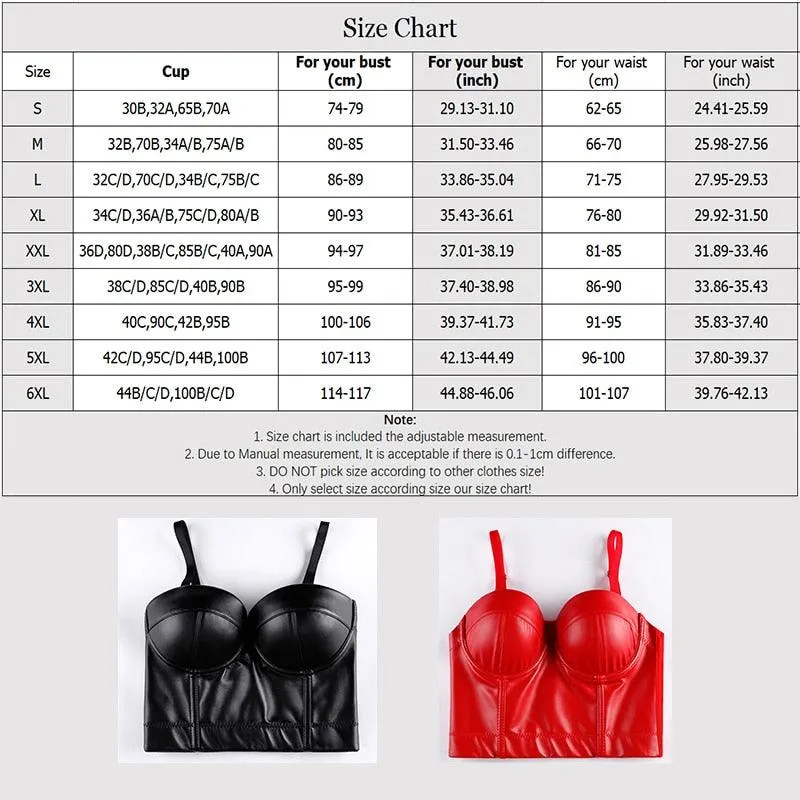 Leather Corset Top Crop Bustier Gothic Push Up