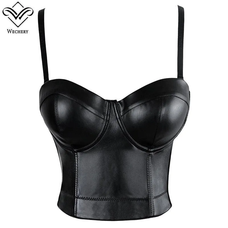Leather Corset Top Crop Bustier Gothic Push Up