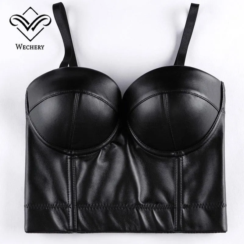 Leather Corset Top Crop Bustier Gothic Push Up