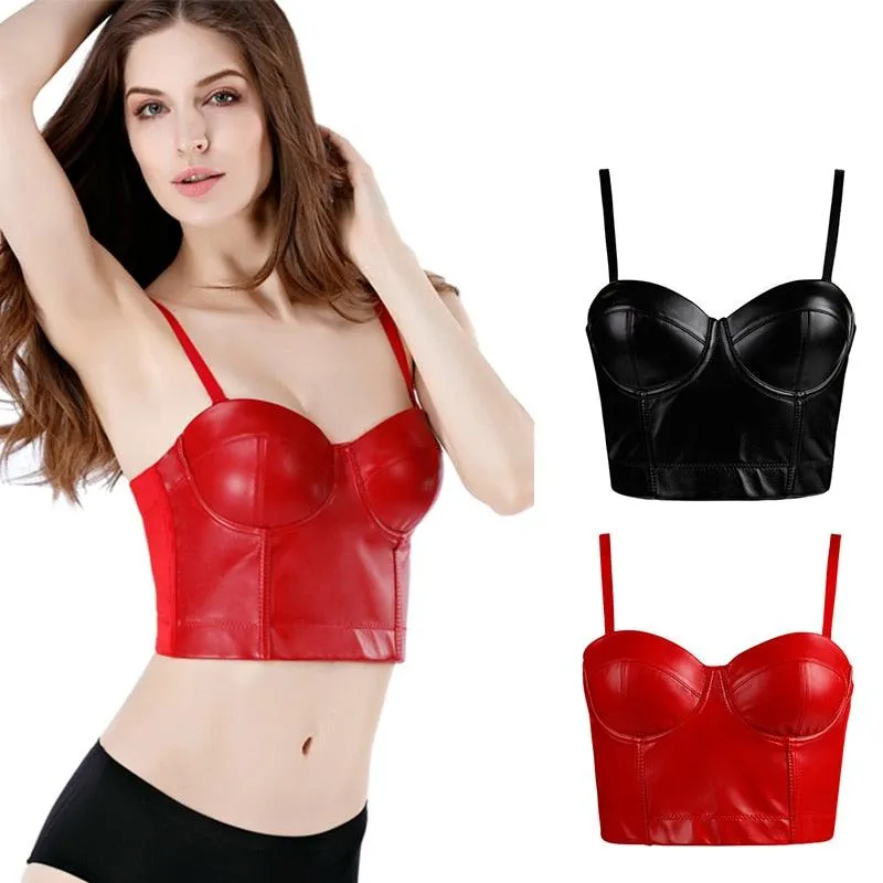 Leather Corset Top Crop Bustier Gothic Push Up