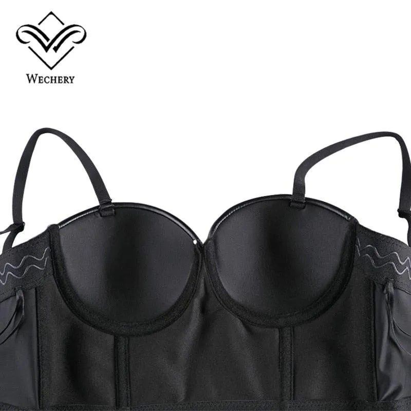Leather Corset Top Crop Bustier Gothic Push Up