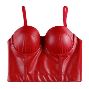 Leather Corset Top Crop Bustier Gothic Push Up